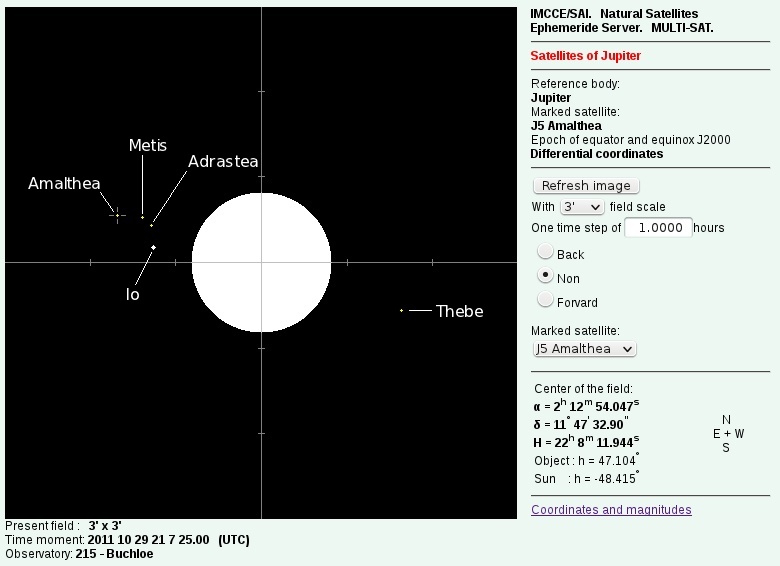 Screenshot der Jupitermondpositionen vom IMCCE