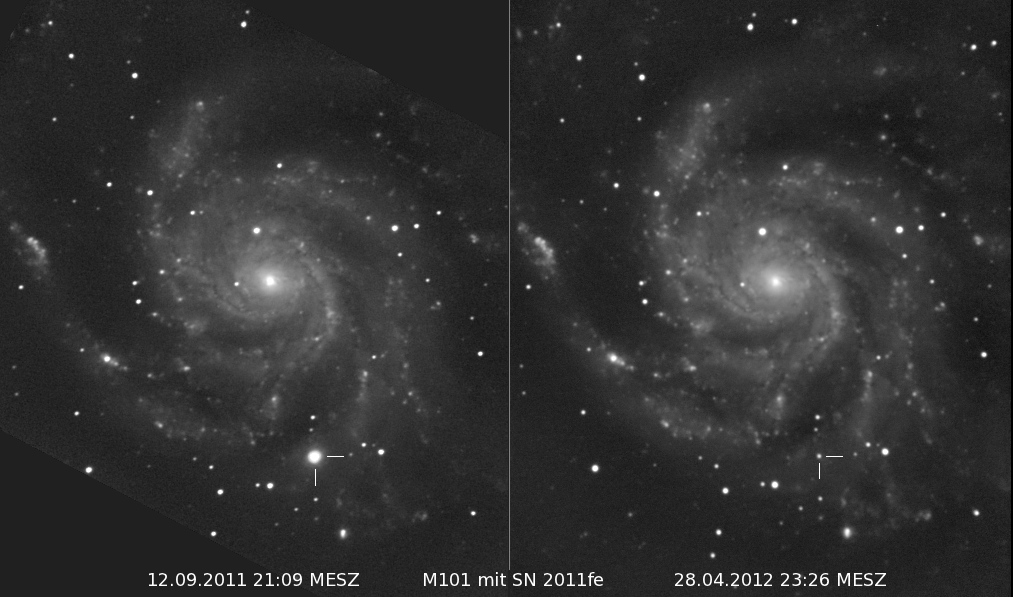 Supernova 2011fe in M101 in UMa - Vergleich