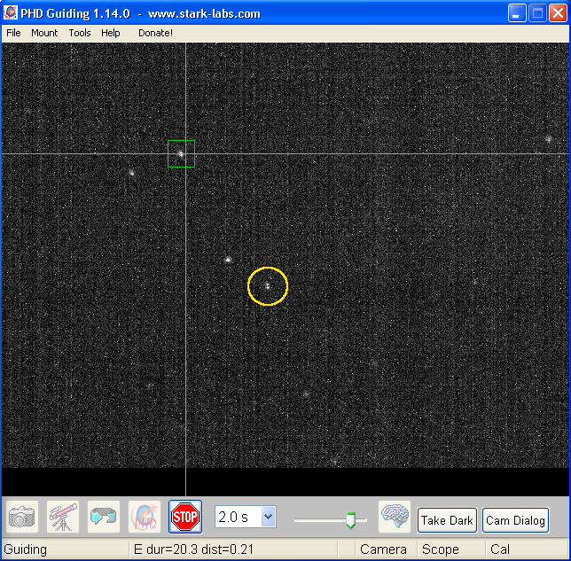 Screenshot from guiding camera during spectra recording