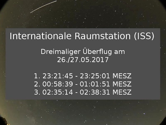 Titelbild Video Überflüge der Internationalen Raumstation (ISS) am 26./27.05.2017