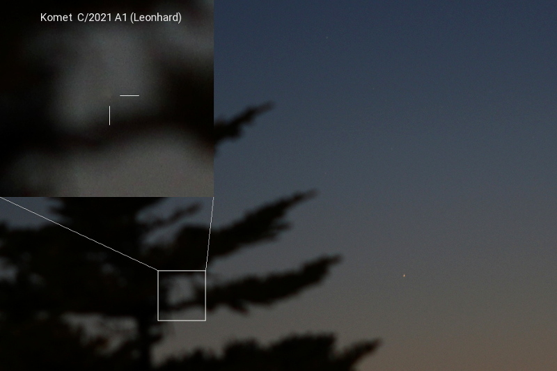 Sichtung des Kometen C/2021 A1 (Leonhard) in der Abenddämmerung