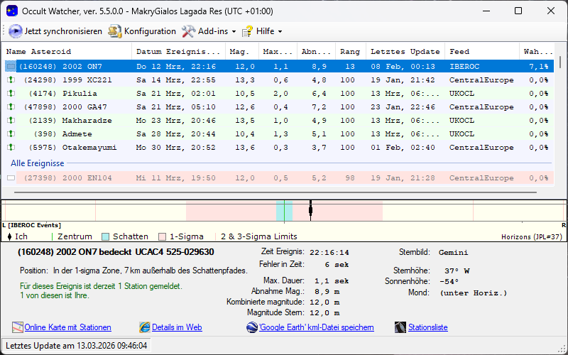 (160248) 2002 ON7 in OccultWatcher - Screenshot