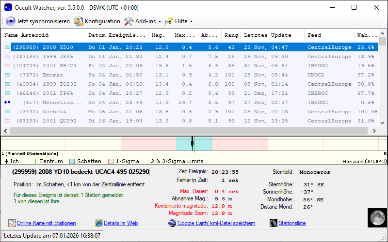 (295959) 2008 YD10 in OccultWatcher - Screenshot
