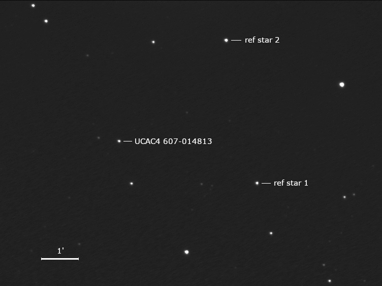 zu bedeckender Stern UCAC4 607-014813 und Umgebungssterne