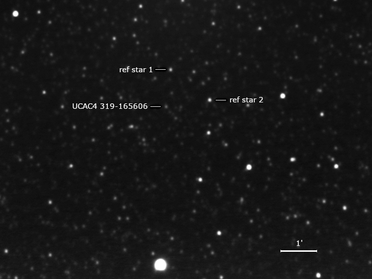 zu bedeckender Stern UCAC4 319-165606 und Umgebungssterne