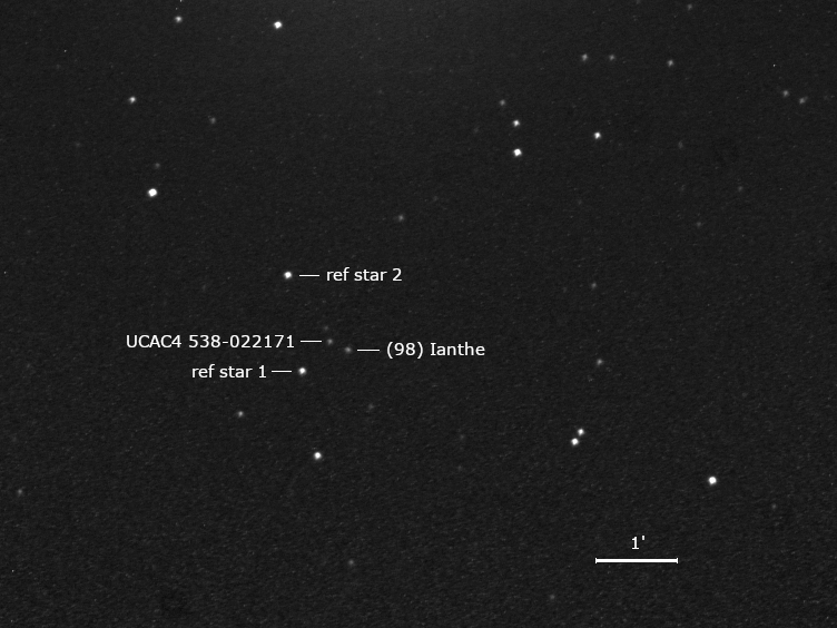 Asteroid, zu bedeckender Stern UCAC4 638-022171 und Umgebungssterne