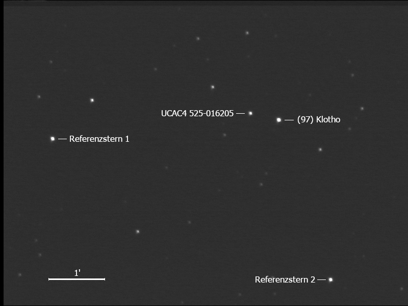 (97) Klotho, UCAC4 525-016205 und Umgebungssterne