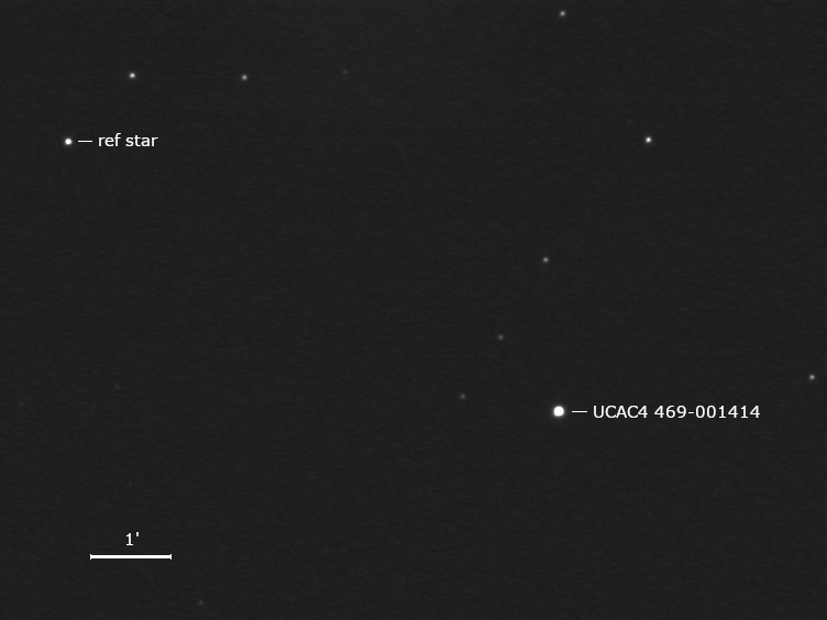 Asteroid, zu bedeckender Stern UCAC4 469-001414 und Umgebungssterne