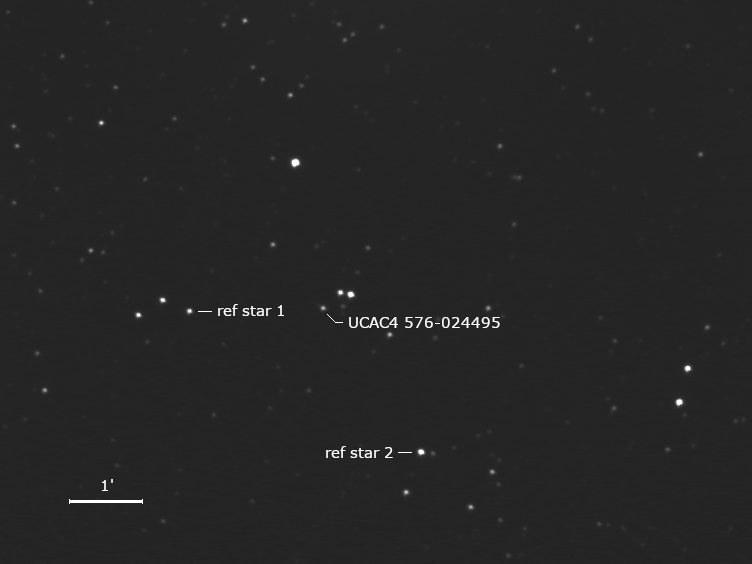 zu bedeckender Stern UCAC4 576-024495 und Umgebungssterne
