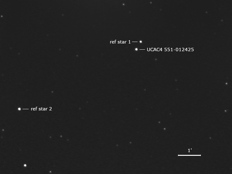 zu bedeckender Stern UCAC4 551-012425 und Umgebungssterne