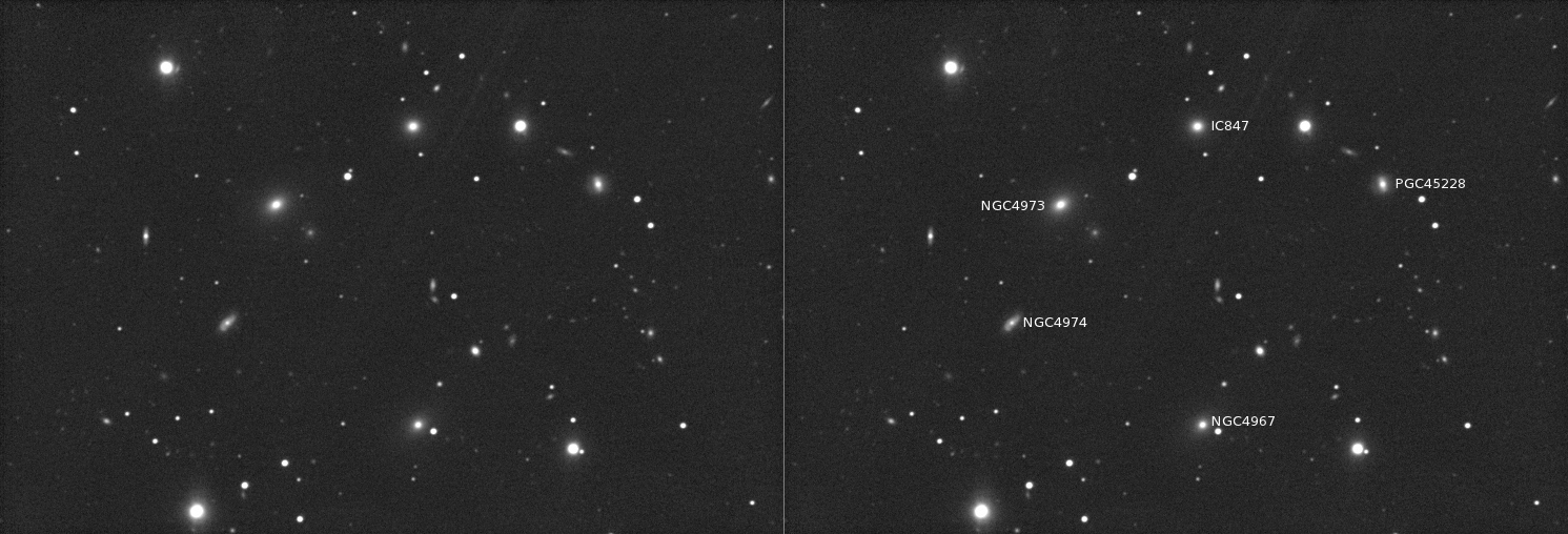 Galaxien NGC4967, NGC4973, NGC4974
