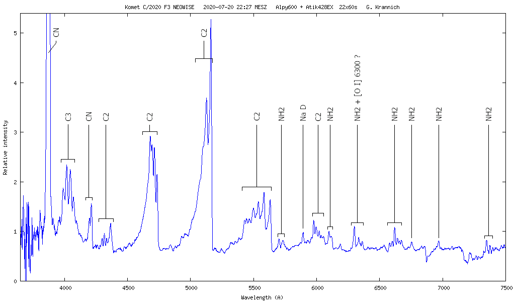 labelled spectrum of comet C/2020 F3 NEOWISE